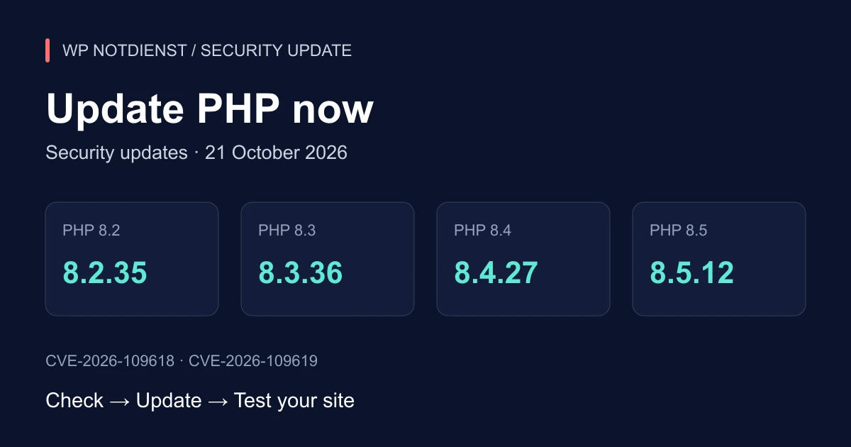 PHP security update: fixed versions 8.2.35, 8.3.36, 8.4.27 and 8.5.12